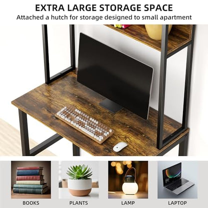 Small Desk with Shelves, Computer Desk with Hutch, 31"
