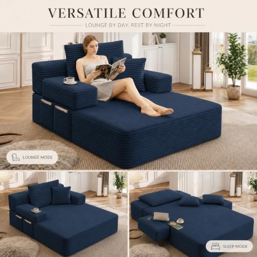 Oversized Chaise Lounge Chair Indoor,Corduroy Upholster Boneless Sofa Bed