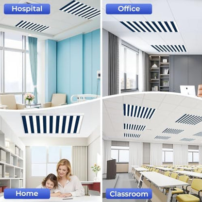 6 Pcs Fluorescent Light Covers for Ceiling Lights Vertical blue white stripes Magnetic Light Filters Decorative for Classroom Office Hospital Home 4x2 Ft