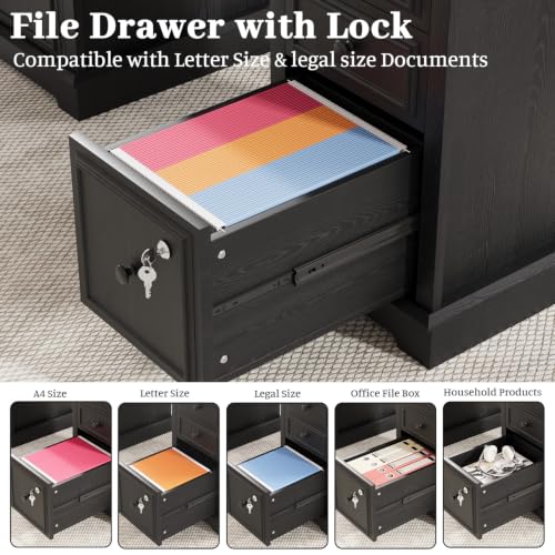 59" Farmhouse Executive Desk with Drawers Cabinet Power Outlet