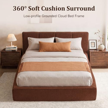 Queen Cloud Bed Frame with Cushion Headboard and 360° Foam Surround
