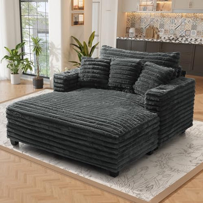 60" Oversized Chaise Lounge Indoor with Wood Frame, Dark Grey