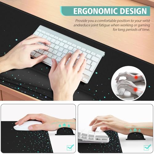 Desk Mat for Keyboard and Mouse,4in1 XXL Mousepad + Keyboard Wrist Rest+Mouse Wrist Rest+Coaster Set with Ergonomic Desk Pad for Home Office(Black Bluestar)