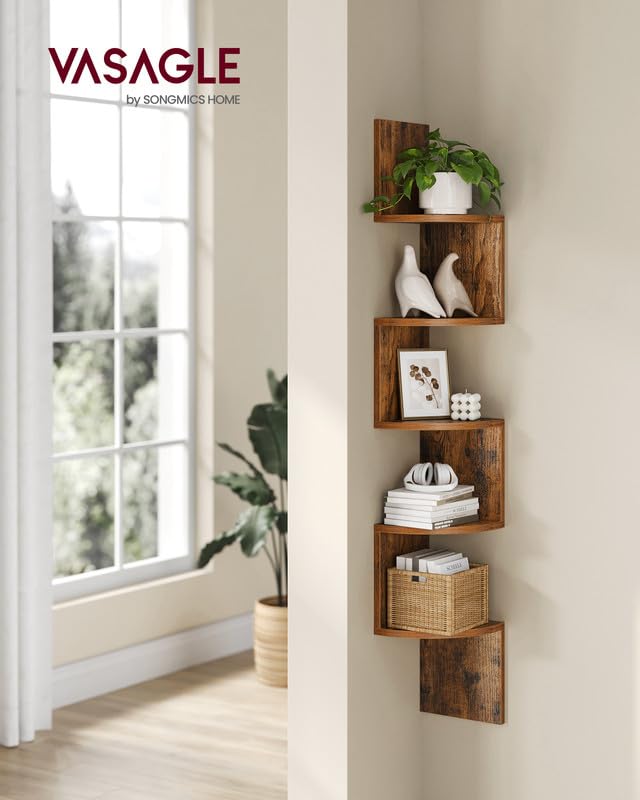 Corner Shelf Wall Mount, 5-Tier Floating Corner Bookshelf