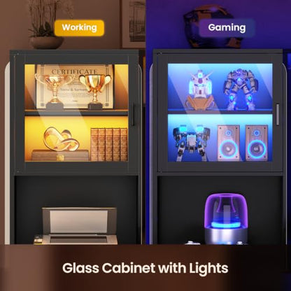 68" Farmhouse L Shaped Computer Desk with Hutch, Storage Drawers