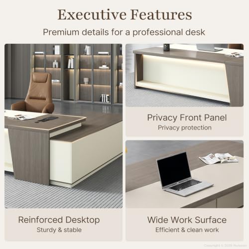 79" Executive L-Shaped Desk, 2" Top, LED, Power, Left Return