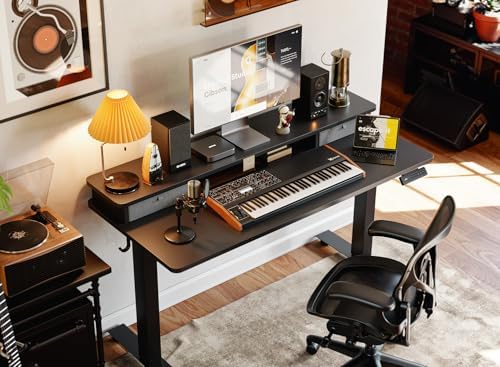 BANTI 48x24 Inch Electric Height Adjustable Standing Desk, Home Office Computer Desk with Double Storage Drawers, 4 Adjustable Feet & 2 Hooks, Black