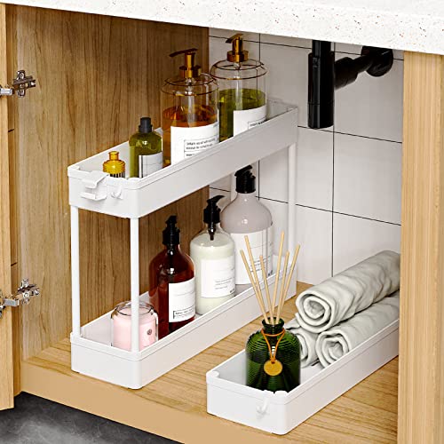 Slim Rolling Storage Cart, 3 Tier Bathroom Cart Organizer,White