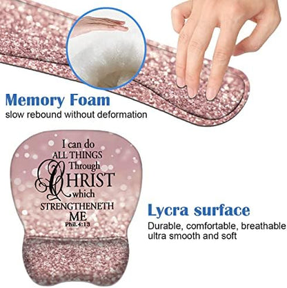 Ergonomic Mouse Pad Wrist Support and Keyboard Wrist Rest Set with Coasters, Non-Slip PU Base, Easy Typing & Pain Relief, Perfect for Home Office Working Studying, Bible Verse Phil 4-13