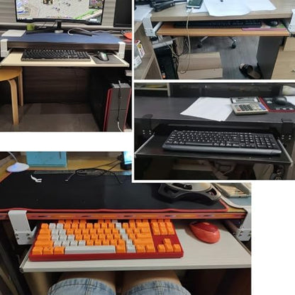 Ergonomic Wooden Keyboard Drawer Tray With Sliding Rails, Under Desk Pull-Out Keyboard Shelf, No Drill Installation(Pink,55 * 30Cm)