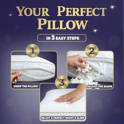 Royal Therapy Queen Memory Foam Pillow, Adjustable Shredded Odor-Free Cut-Out Bed Pillow for Neck & Shoulder Pain Relief, Breathable Support for Back, Stomach, Side Sleepers, BioForm