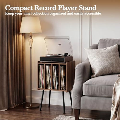 Record Player Stand with 4 Cabinets, Walnut