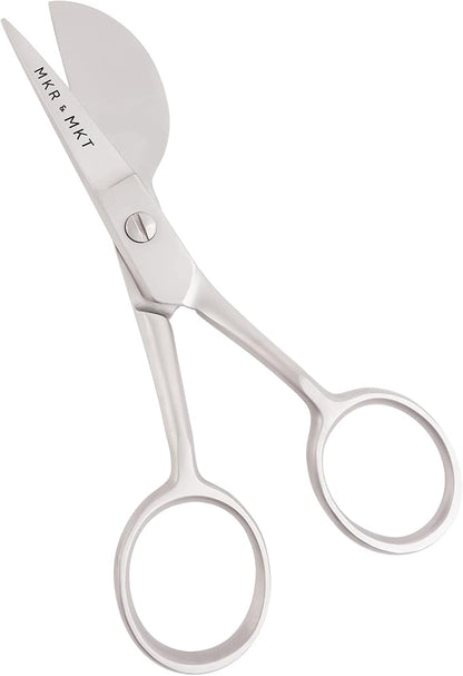 MAKER AND MARKET Small Embroidery 4.5 Inch Scissors Set of 2 Kit - Mini Double Bend Offset Duckbill and Double Bend Long Applique Needlepoint Blade with Pouch Sleeve (Satin)