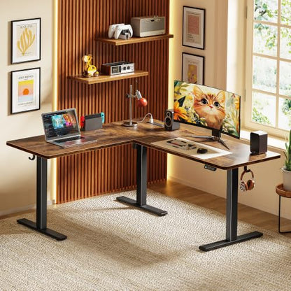 63 x 55 Inch L Shaped Standing Desk with Power Outlets