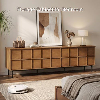 86" Modern Solid Wood Media Console, 6-Drawer Storage Sideboard