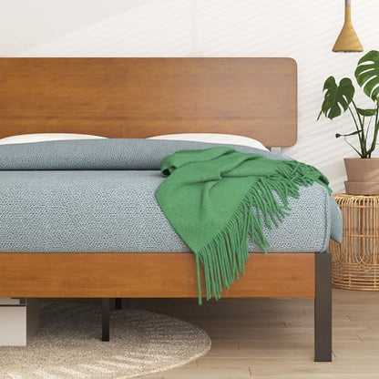 Olivia Metal and Wood Platform Bed Frame / No Box Spring Needed / Wood Slat Support / Easy Assembly, Full