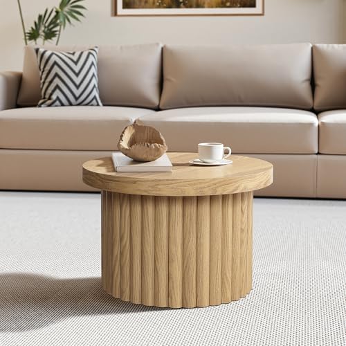 LuxenHome 23.5" Small Round Coffee Table, Fluted Accent Table Living Room