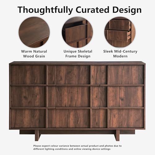 55" Wide 9 Drawer Dresser for Bedroom, Skeleton Line Design