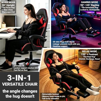 Small Gaming Chair, Home Office Desk Seat with Lumbar Support & Footrest