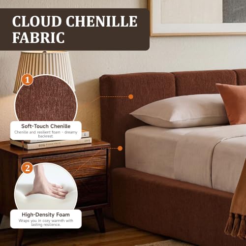Queen Cloud Bed Frame with Cushion Headboard and 360° Foam Surround
