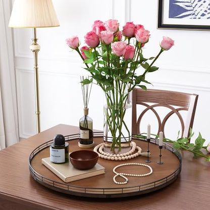 AMH 24-Inch Extra Large Farmhouse Oak Lazy Susan Organizer, Walnut Finish