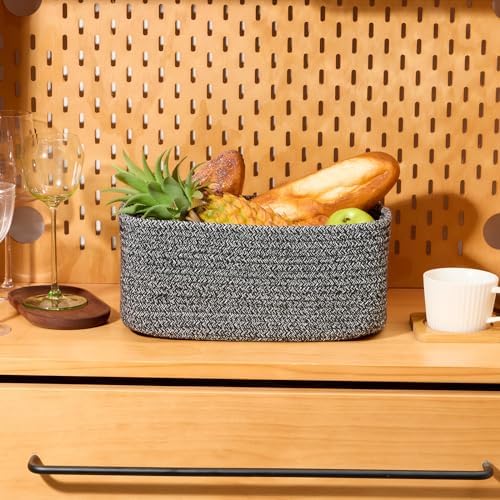 MiniArk Small Storage Baskets for Organizing | Closet Organizer Bins | Shelf Toy Basket | Woven Rope Baskets | Cube Decorative Box | Shallow Basket | 13x8.5x5.1” | 4 Packs Dark Gray