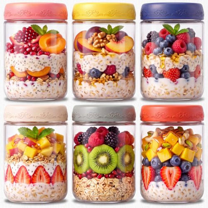 6-pack 16 oz Overnight Oats Containers with Lids