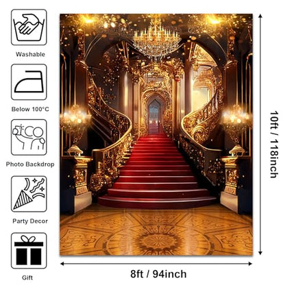 Avezano Luxurious Palace Backdrop Royal Gorgeous Castle Red Carpet Background Wedding Ceremony Night Prom Party Birthday Video Photography Backdrops, 10x12ft - size: 10x12ft