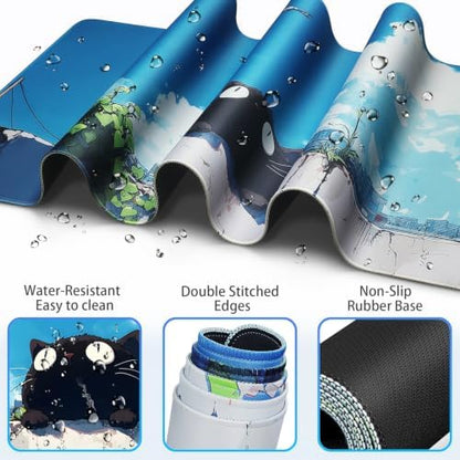 Desk Mat, Large Gaming Mouse Pad with Wrist Rest, 4in1 XXL Mousepad+Keyboard Wrist Rest+Mouse Pad Wrist Support+Cup Coaster Set Ergonomic Computer Desk Arm Wrist for Decor Home Office Women