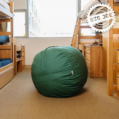 Big Joe Fuf 4Ft Foam Bean Bag Chair with Removable Cover for Kids, Teens, Collegiate Green Velveteen, Durable Woven Polyester, 4 Foot Large Reading and Gaming Seat