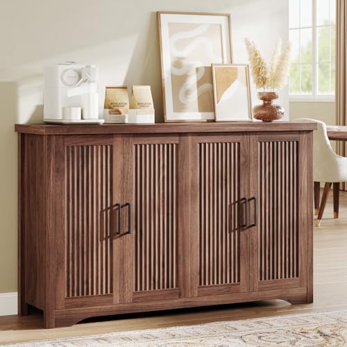 55" Fluted Sideboard Buffet Cabinet with Storage,Walnut