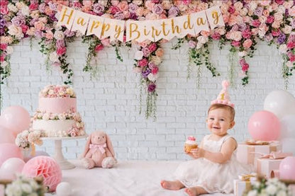 8x6ft Loral Wall Backdrop White Brick Flower Background Pink Rose Wedding Backdrop Romantic Garden Party Decoration for Bridal Shower Baby Shower Birthday Photo Booth - size: 8x6ft