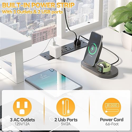 Small L Shaped Desk Gaming Desk with LED Lights & Power Outlets