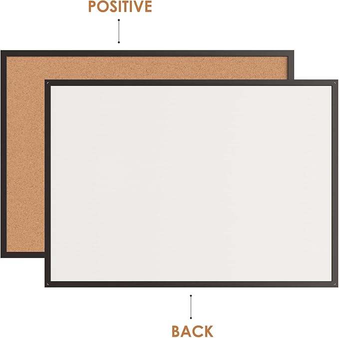 Board2by Cork Board Bulletin Board 36 x 48, Black Wood Framed 4x3 Corkboard, Office Board for Wall Cork, Large Wall Mounted Notice Pin Board with 18 Push Pins for School, Home & Office