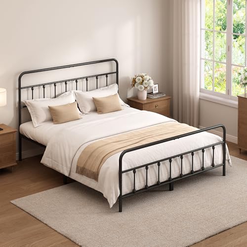 Queen Size Metal Bed Frame with Headboard and Footboard,Black