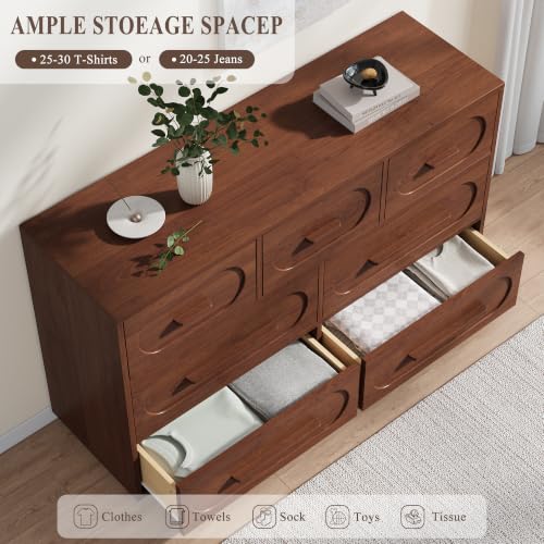 47" 7 Drawer Dresser for Bedroom, Walnut