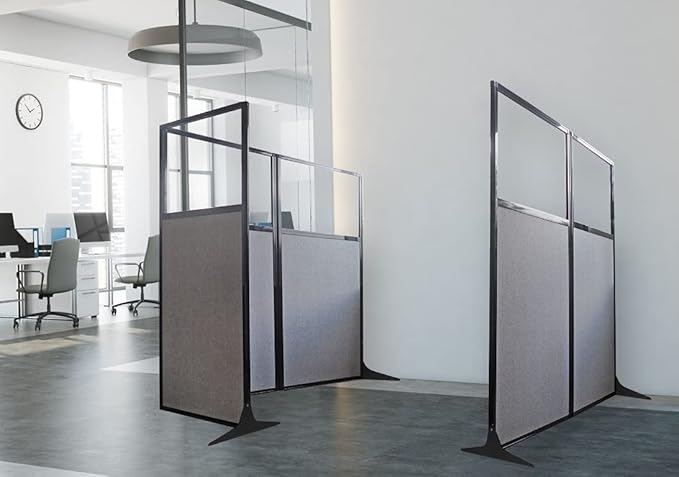 Versare Workstation Partition | Portable Wall Divider | Modern Office Cubicle | Free Standing Privacy Screen | Flexible Work Space | 99" x 70" W/Window, Blue Spruce Fabric Panels