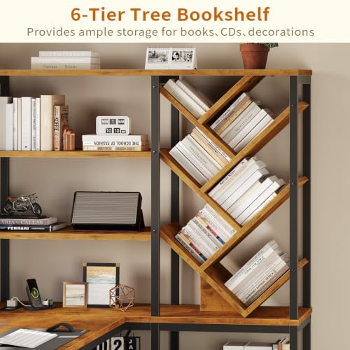 58" L Shaped Desk with Bookshelf and 3 Drawers for Home Office