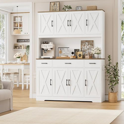 71" Tall Kitchen Pantry Storage Cabinet, 55" W Kitchen Hutch, White