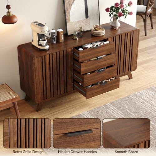 Sideboard Buffet Cabinet with Storage, Fluted Kitchen Cabinet