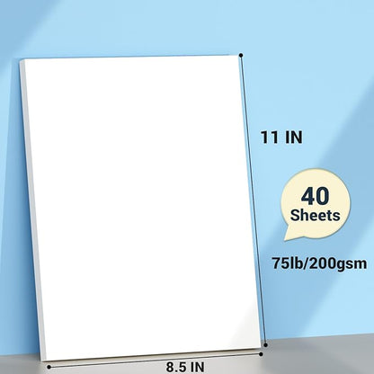 Cardstock 8.5 x 11, Thick Printer Paper 75 lb/200 gsm, 40 Sheets Card Stock White, Heavy Card stock, White CardStock Paper for Invitations, Diy Cards, Business Cards, Menus, Crafts, Drawing etc
