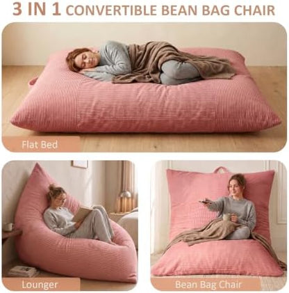 HUGHEAVEN Giant 3-in-1 Bean Bag Chair (76"x55") Oversized Floor Sofa Couch