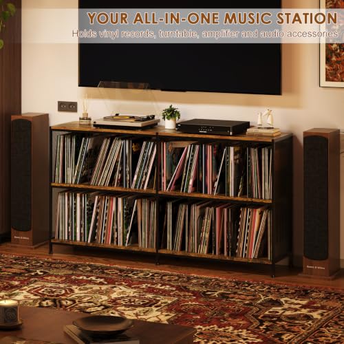 59.2" Record Player Stand with Vinyl Record Storage, Hold 700+ Records