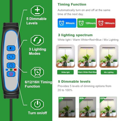 Wiaxulay Grow Light, 11in Full Spectrum Plant Lights for Indoor Growing 15W