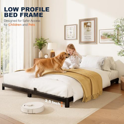 Queen Bed Frame, 4 Inch Low Profile Metal Platform Bed with Round Legs