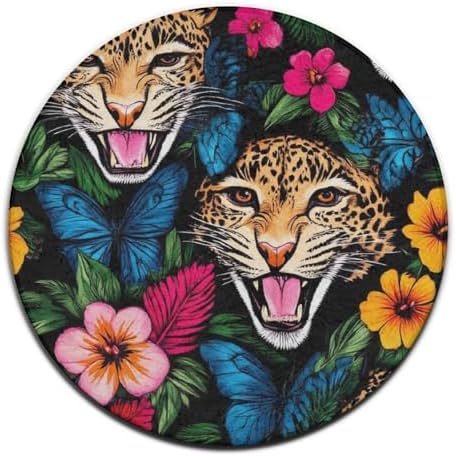 Highly Premium Quality Floor Mat, Office Chair Decor Mat, Room Sofa Yoga Soft Round Carpet Jungle Florals Cheetah Leopard Print, 24inch
