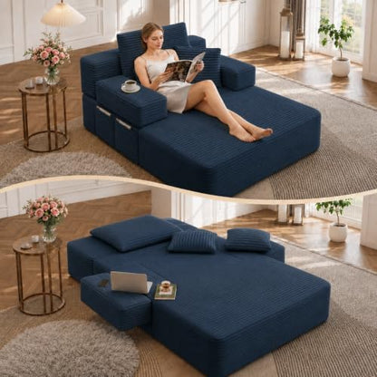 Oversized Chaise Lounge Chair Indoor,Corduroy Upholster Boneless Sofa Bed