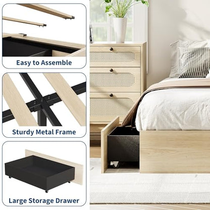 King Bed Frame with 2 Storage Drawers,Wooden Floor Bed Frame