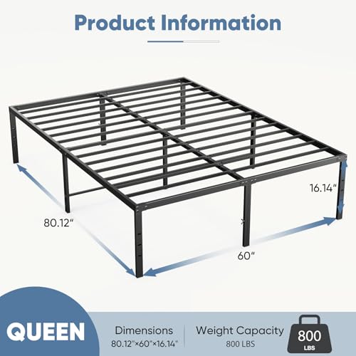 Queen Bed Frames, 16 Inch Height Metal Platform Bed Frame