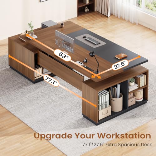 77.1" Executive Large Electric Standing Desk, Brown
